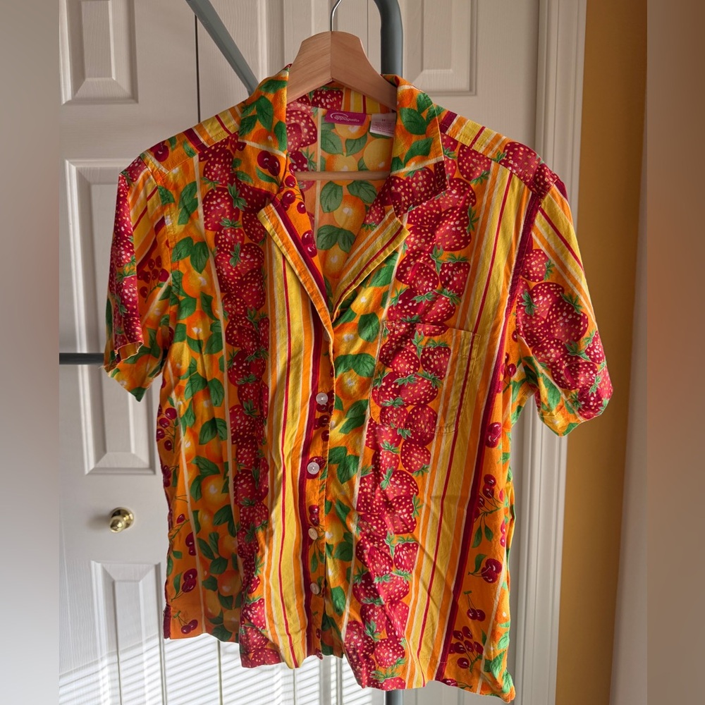 Vintage Strawberry Patterned Button Up - image 1